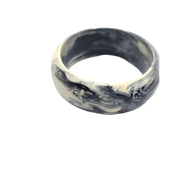 Marble Gray White Black Acrylic Wide Bangle Bracelet Vintage BoHo - Picture 2 of 5